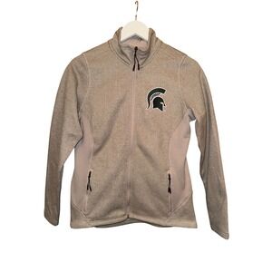 Michigan State University Spartans Full Zip Fleece Jacket‎ Size Medium Beige